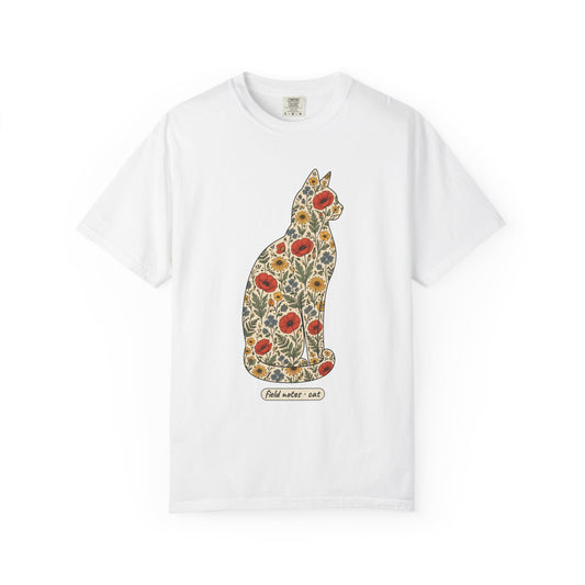 Floral Cat Shirt, Wildflower Cat Silhouette Comfort Colors Tee