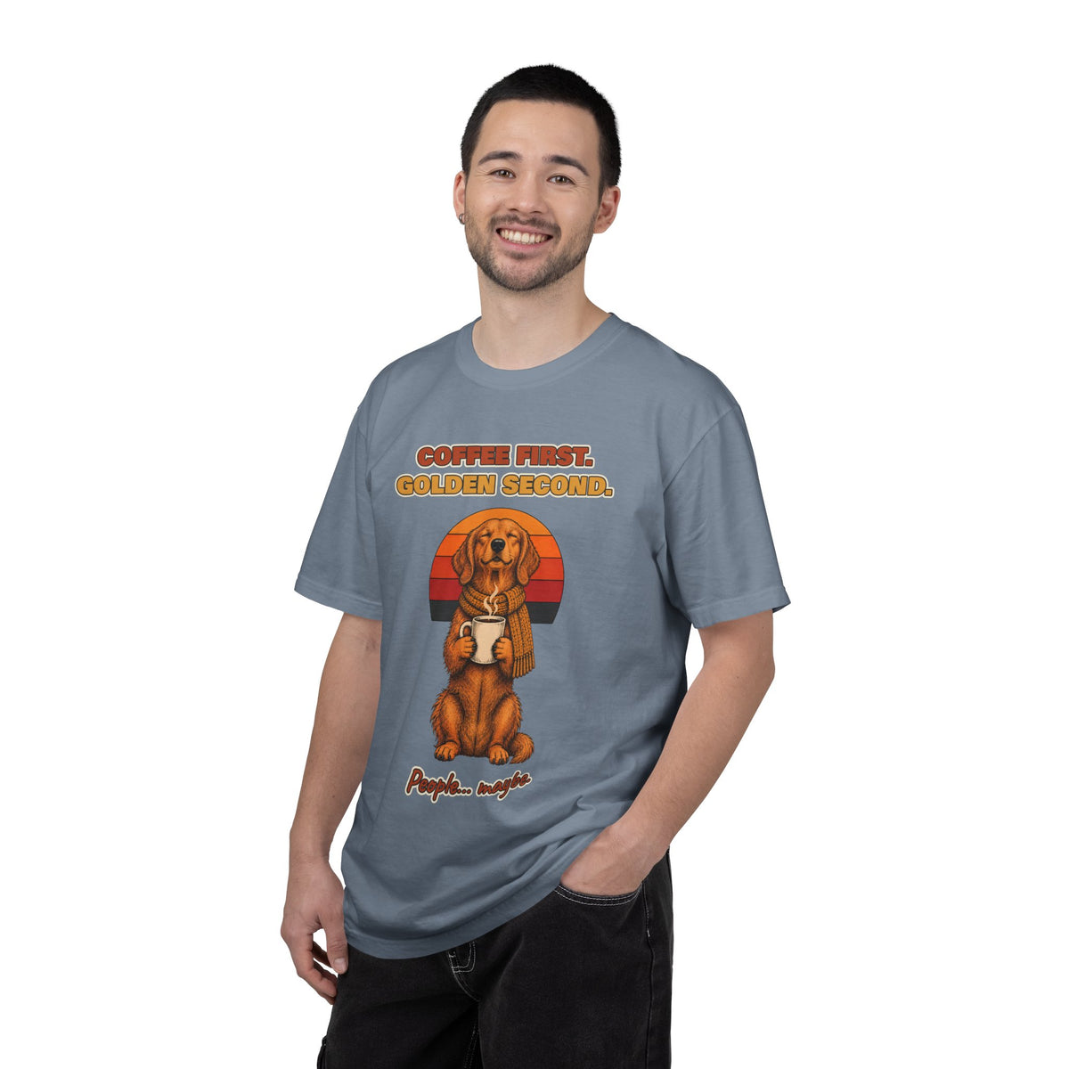 Coffee First Golden Second T-Shirt – Funny Golden Retriever Coffee Tee