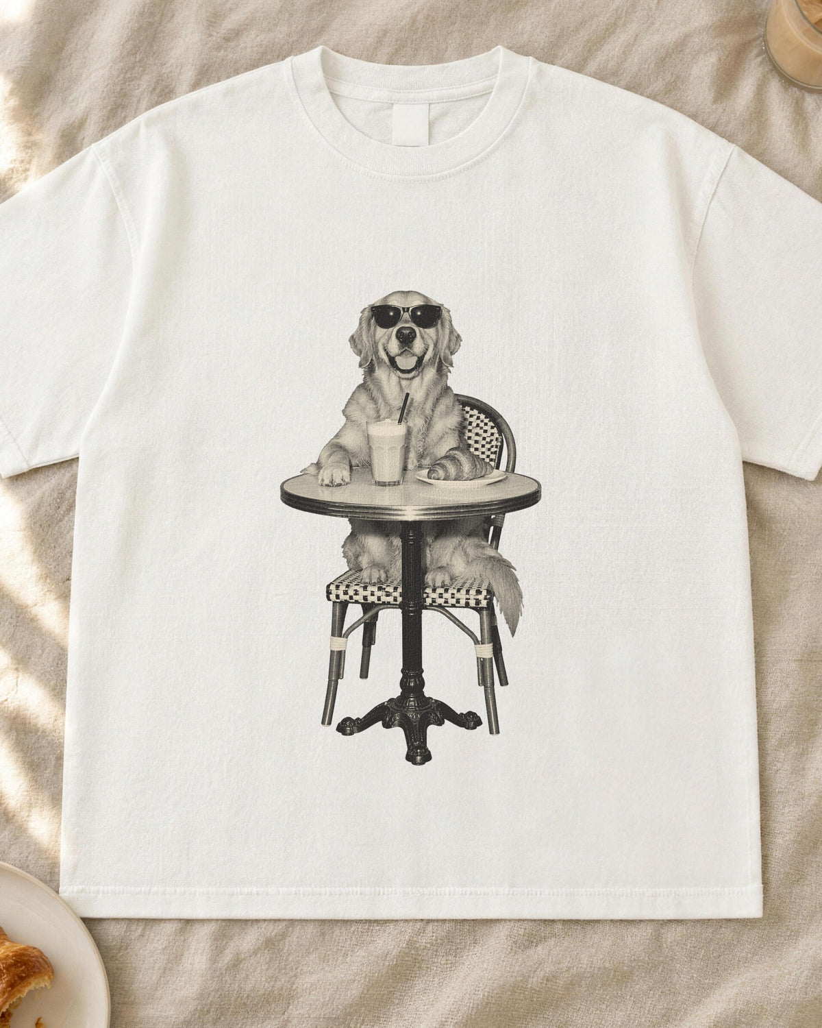 Golden Retriever Coffee Shirt, Vintage Brunch Dog in Sunglasses Tee