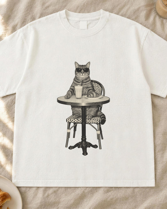 Cat Coffee Shirt, Vintage Brunch Cat in Sunglasses Tee