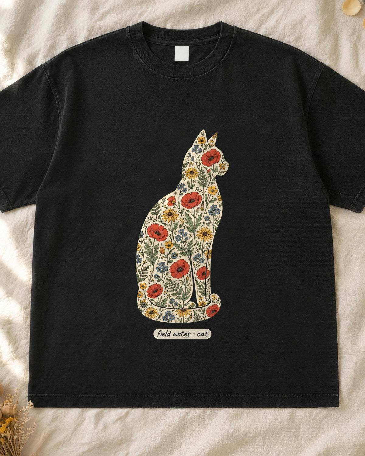 Floral Cat Shirt, Wildflower Cat Silhouette Comfort Colors Tee