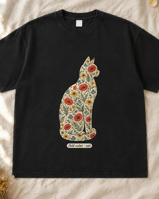 Floral Cat Shirt, Wildflower Cat Silhouette Comfort Colors Tee