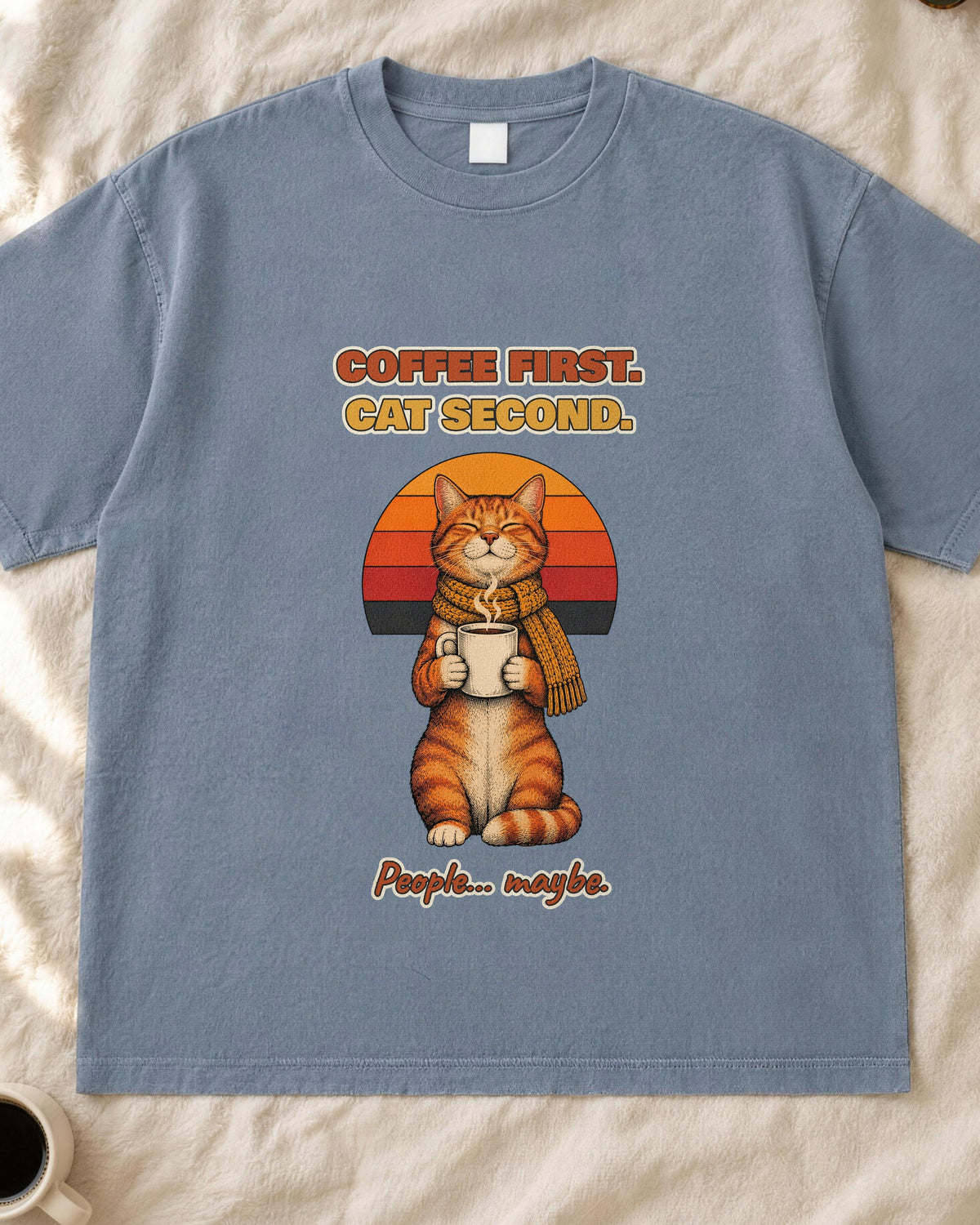 Coffee First Cat Second T-Shirt – Funny Cat Coffee Tee