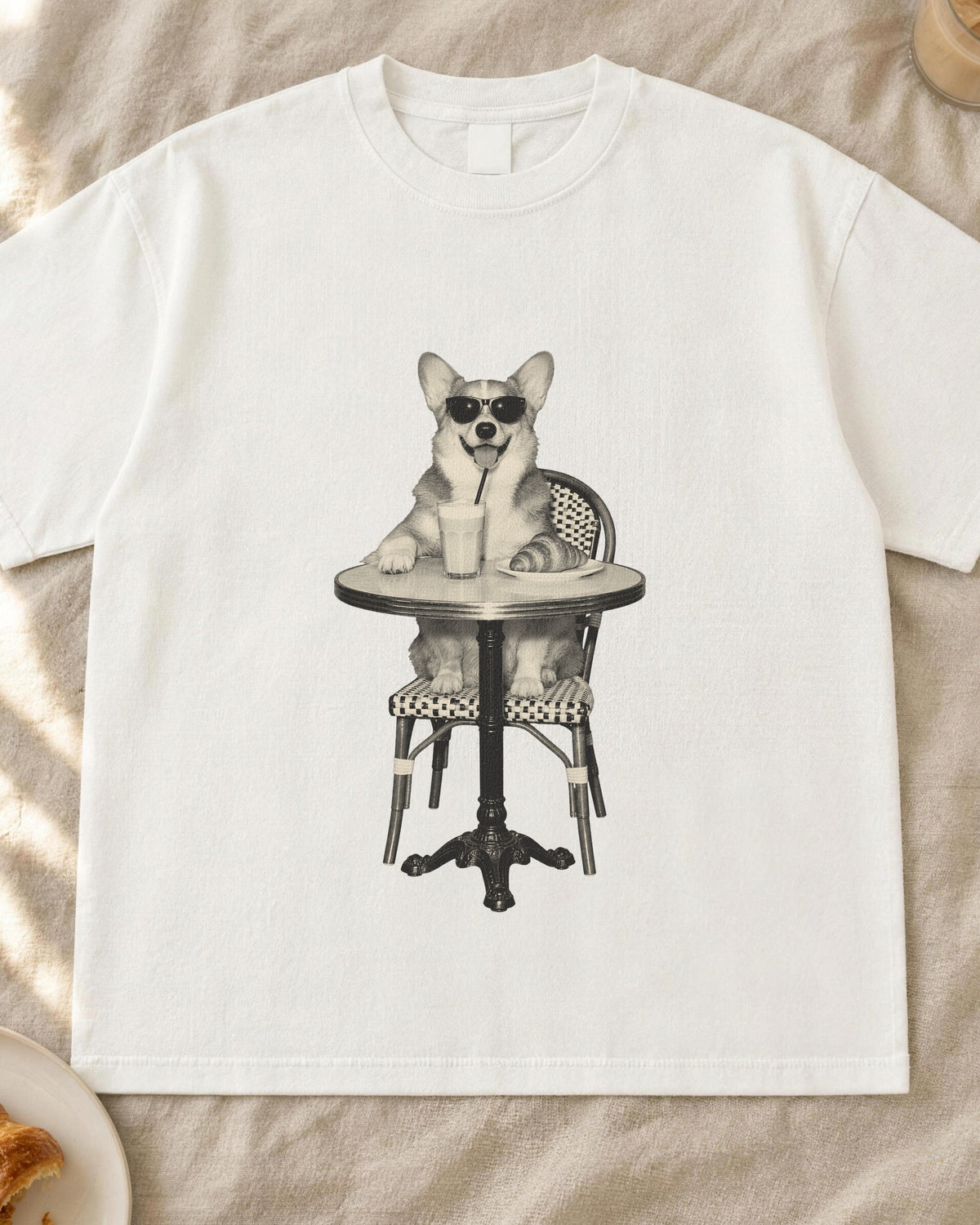 Corgi Coffee Shirt, Vintage Brunch Corgi in Sunglasses Tee