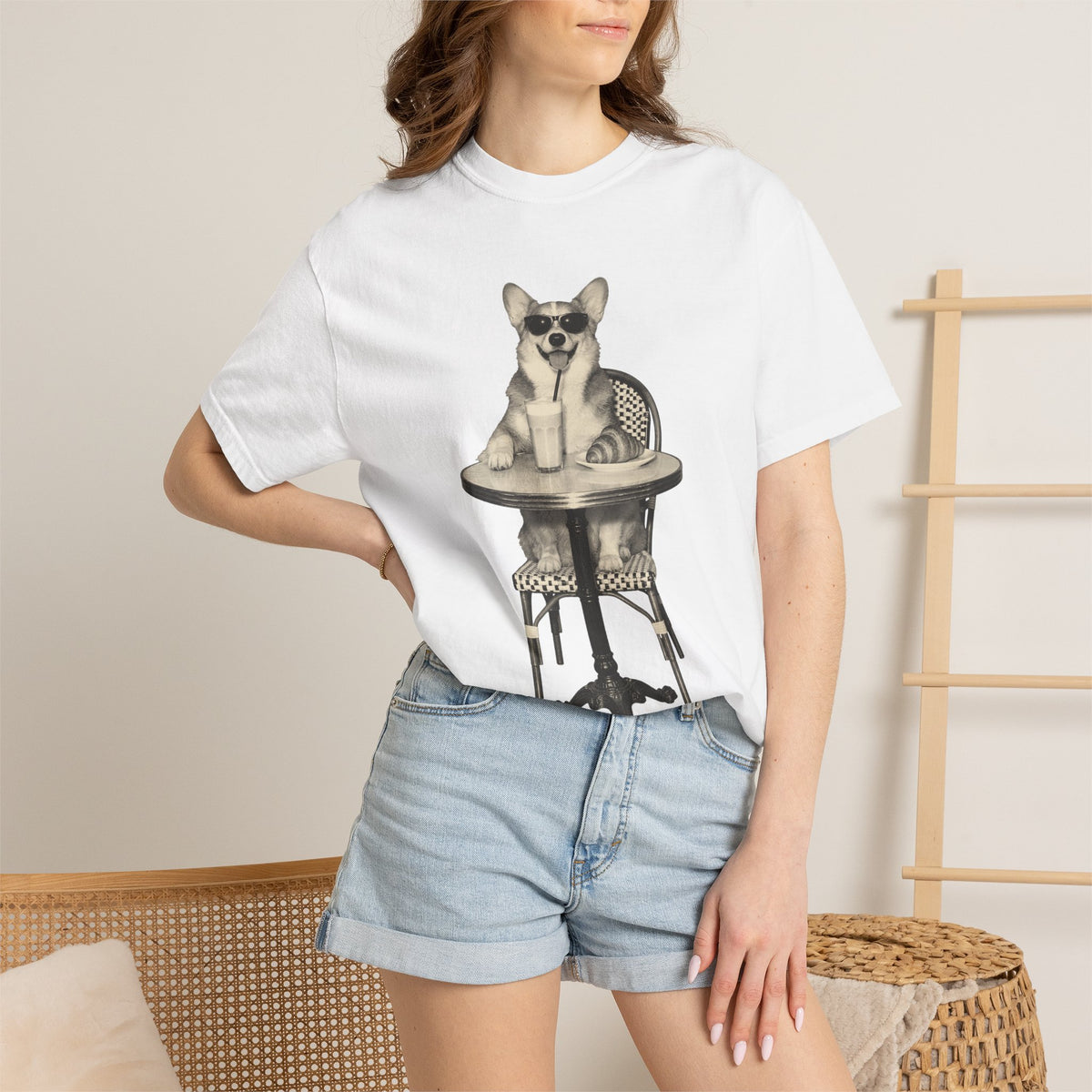 Corgi Coffee Shirt, Vintage Brunch Corgi in Sunglasses Tee