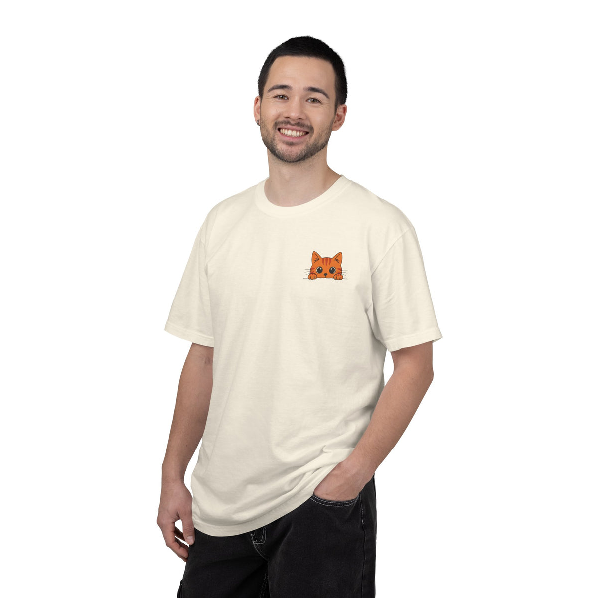 Peeking Cat Shirt, Orange Tabby Pocket Cat Tee