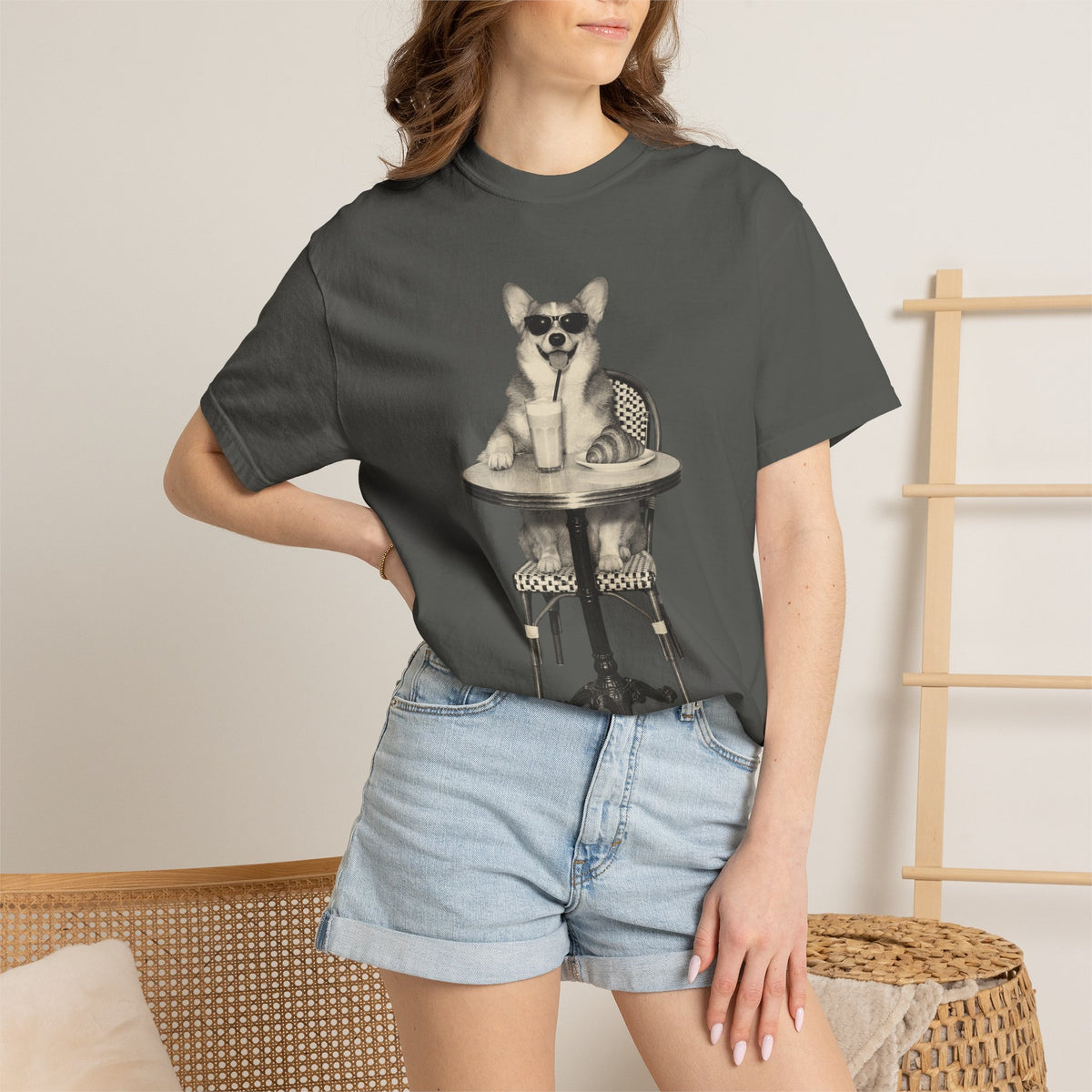 Corgi Coffee Shirt, Vintage Brunch Corgi in Sunglasses Tee