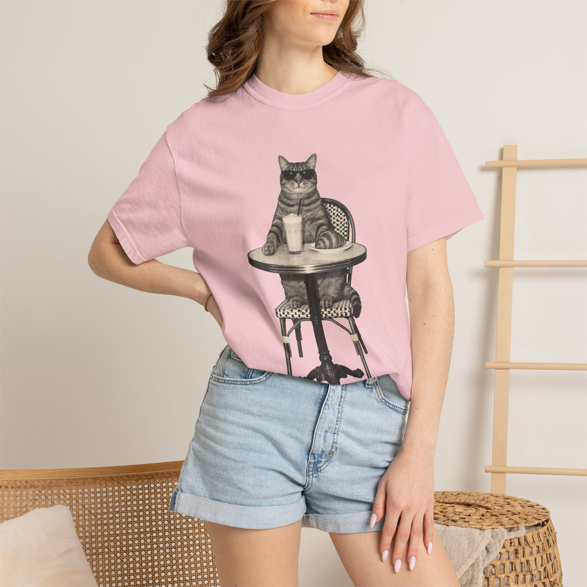 Cat Coffee Shirt, Vintage Brunch Cat in Sunglasses Tee