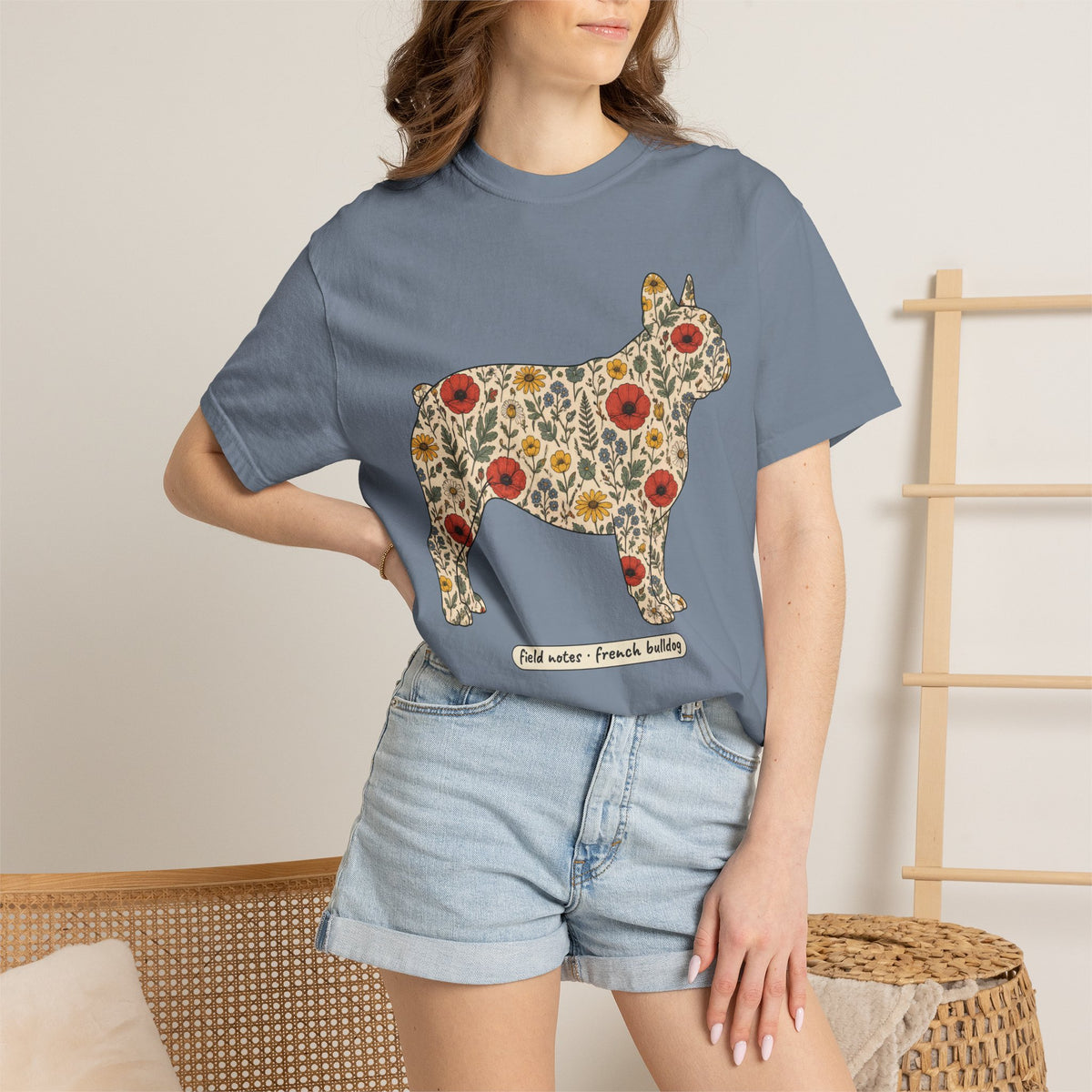 Floral French Bulldog Shirt, Wildflower Frenchie Comfort Colors Tee