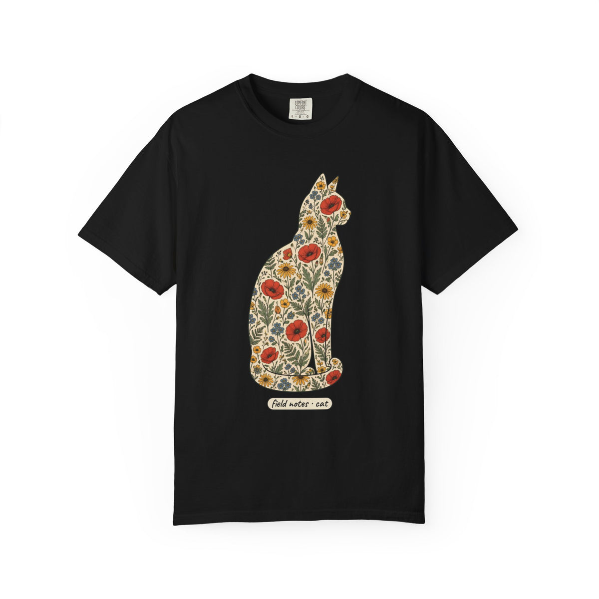 Floral Cat Shirt, Wildflower Cat Silhouette Comfort Colors Tee