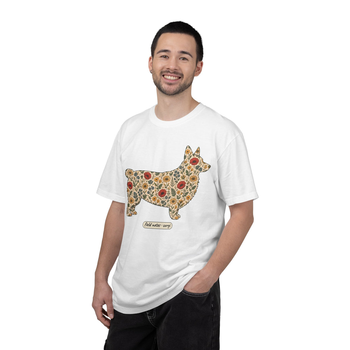 Floral Corgi Shirt, Wildflower Corgi Silhouette Comfort Colors Tee