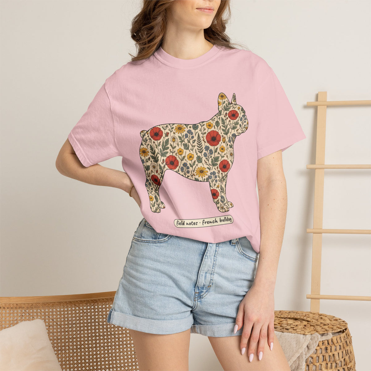 Floral French Bulldog Shirt, Wildflower Frenchie Comfort Colors Tee