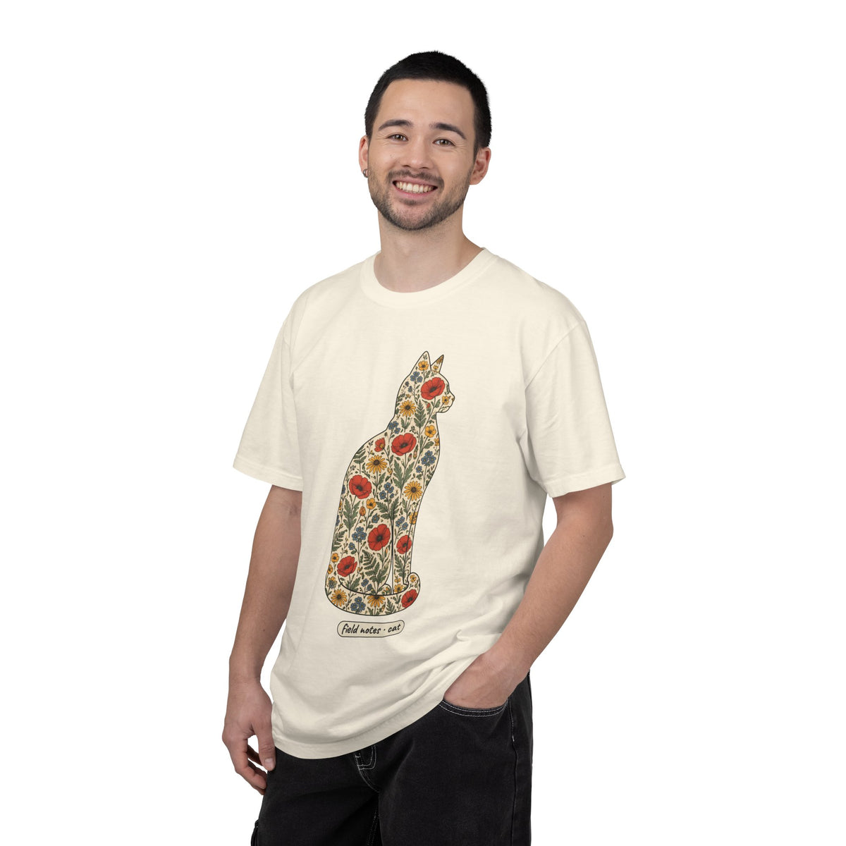 Floral Cat Shirt, Wildflower Cat Silhouette Comfort Colors Tee