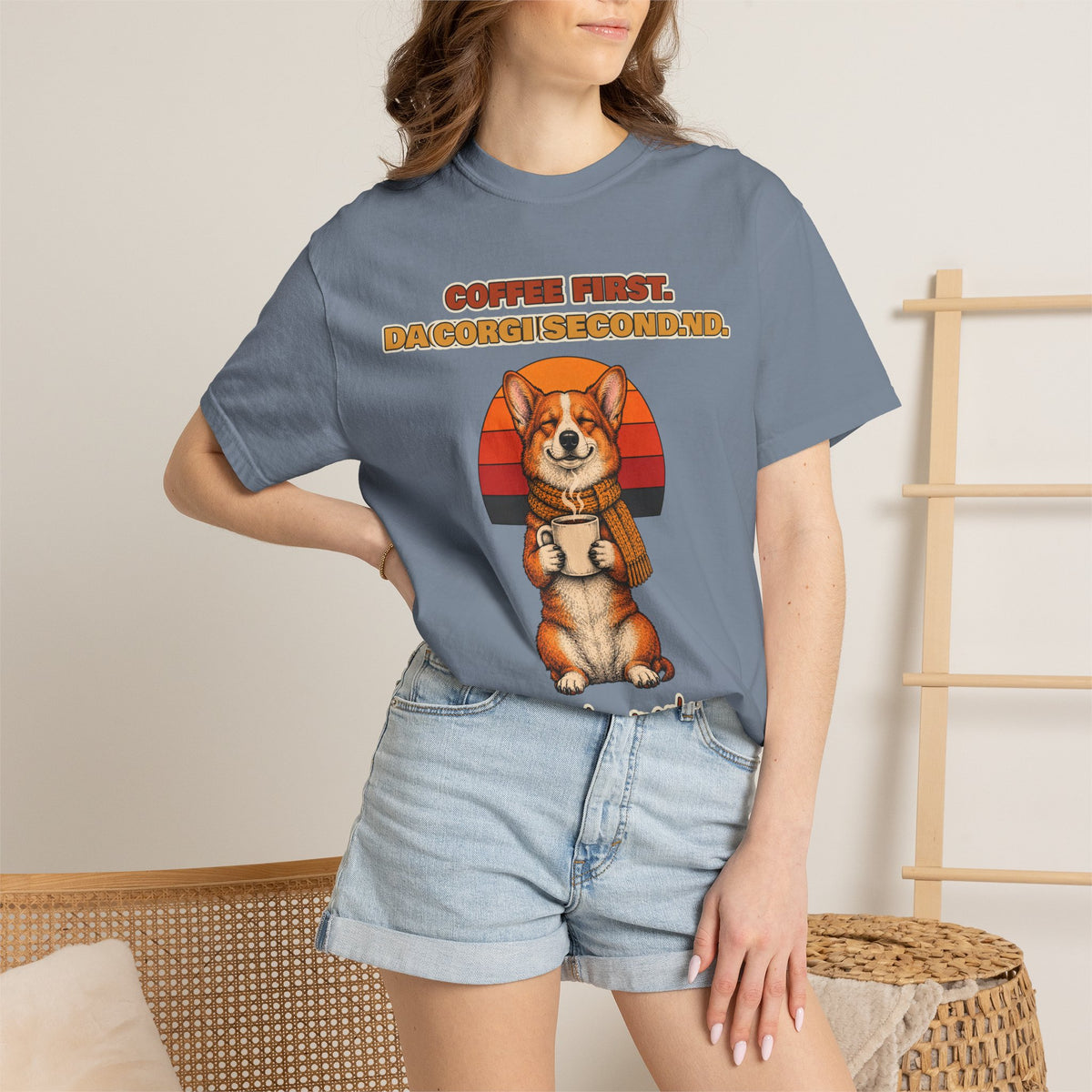 Coffee First Corgi Second T-Shirt – Funny Corgi Coffee Tee
