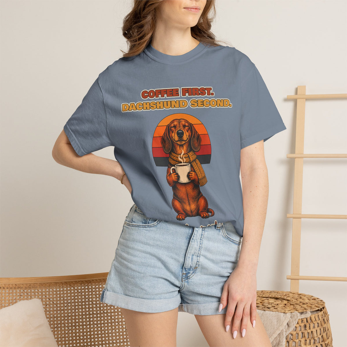 Coffee First Dachshund Second T-Shirt – Funny Dachshund Coffee Tee