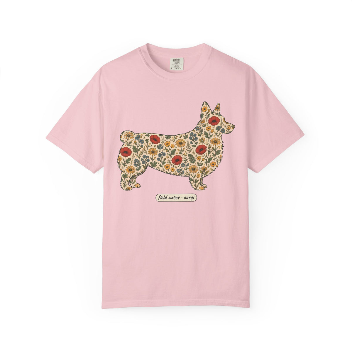 Floral Corgi Shirt, Wildflower Corgi Silhouette Comfort Colors Tee