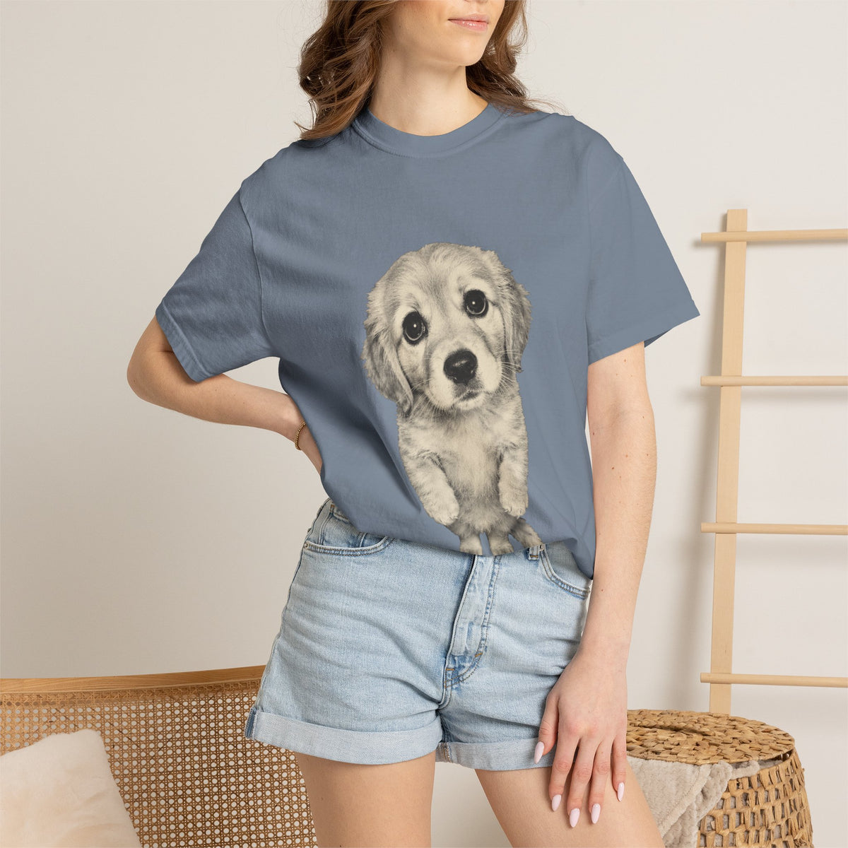 Sad Golden Retriever Meme Shirt, Standing Puppy Vintage Photo Graphic Tee