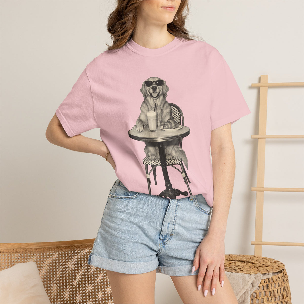 Golden Retriever Coffee Shirt, Vintage Brunch Dog in Sunglasses Tee