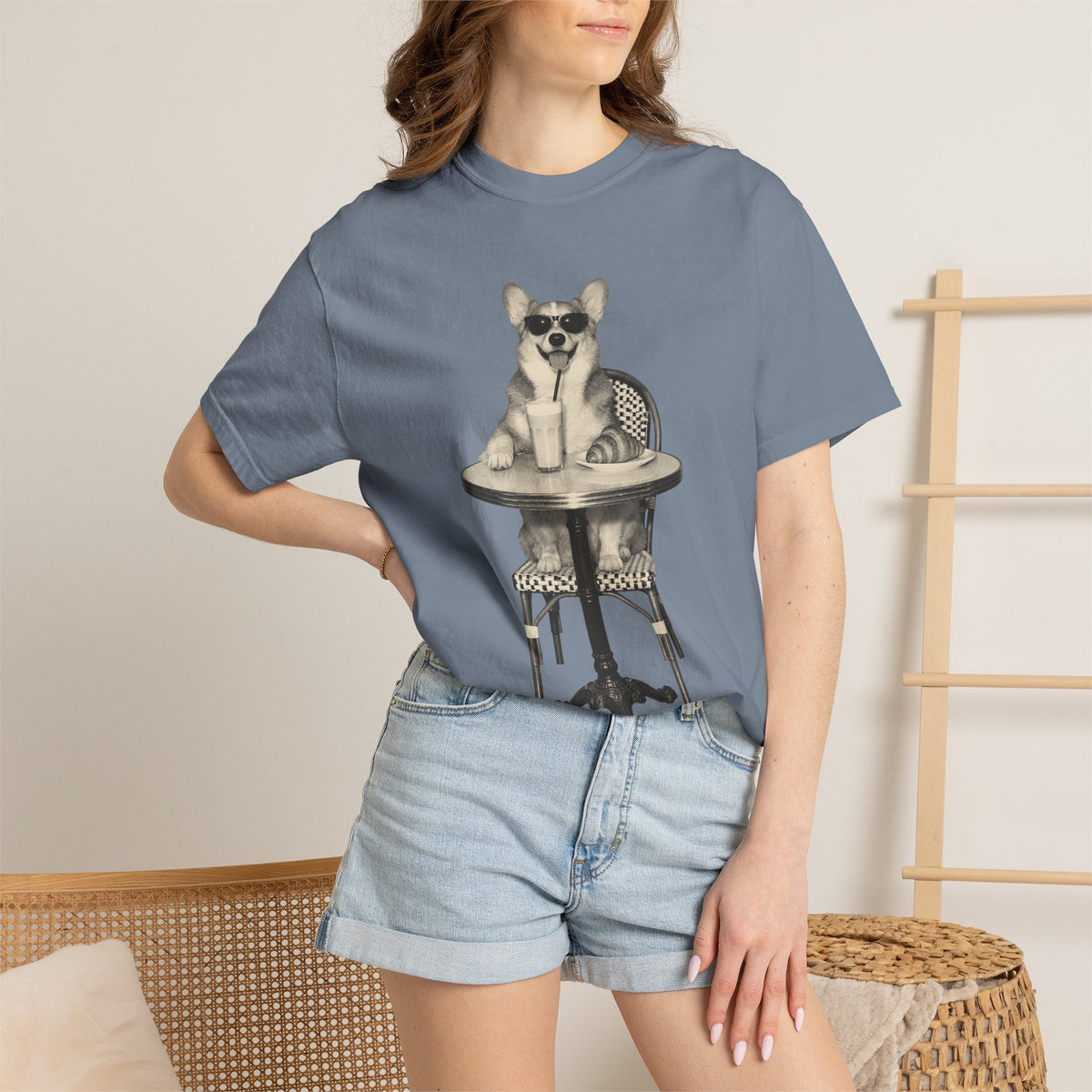 Corgi Coffee Shirt, Vintage Brunch Corgi in Sunglasses Tee
