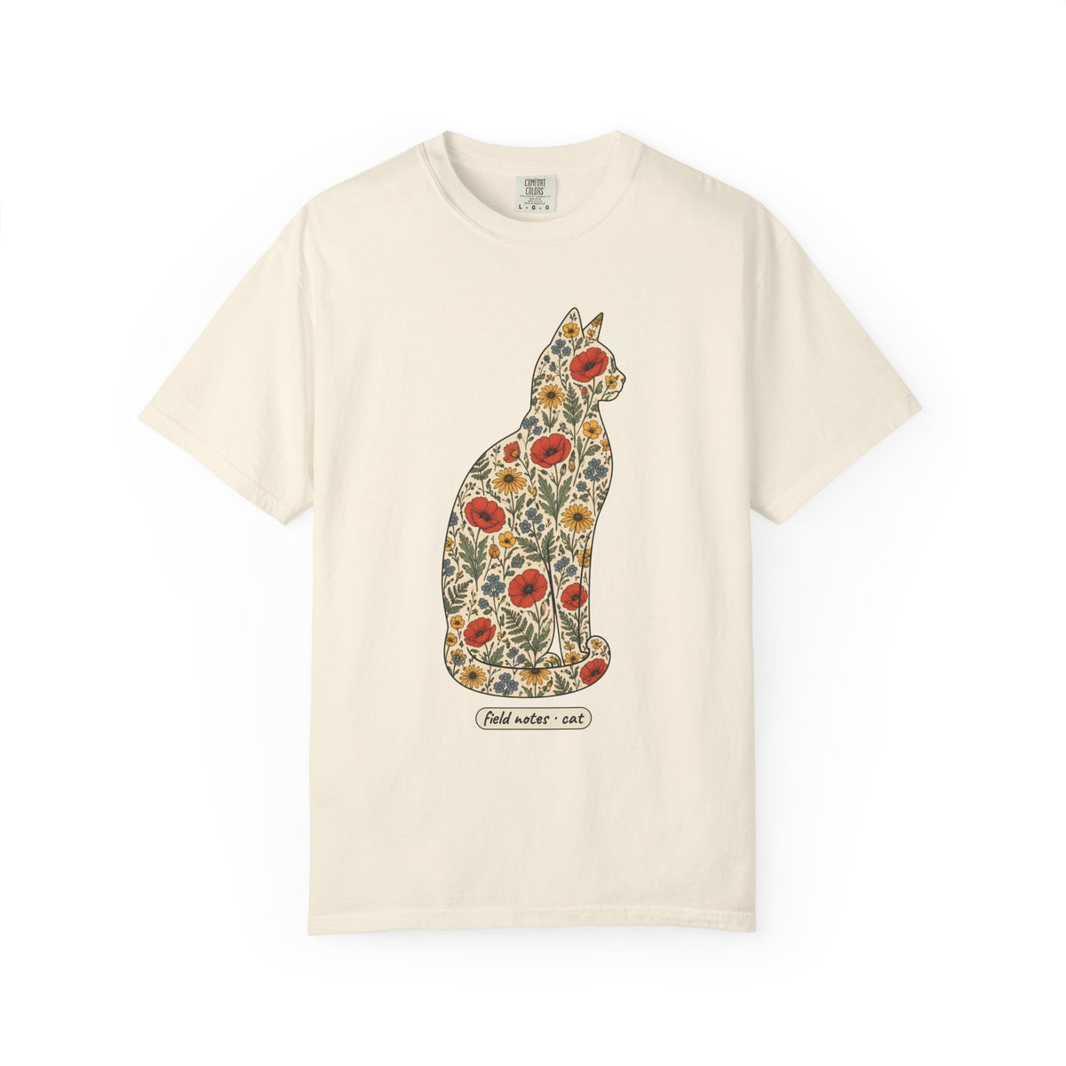 Floral Cat Shirt, Wildflower Cat Silhouette Comfort Colors Tee