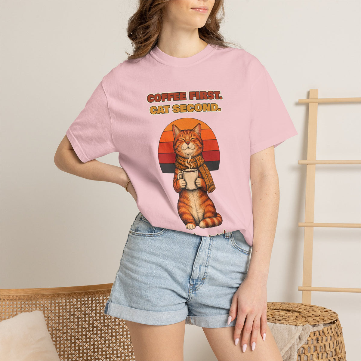 Coffee First Cat Second T-Shirt – Funny Cat Coffee Tee