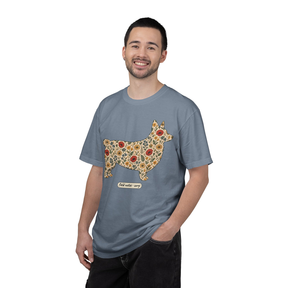 Floral Corgi Shirt, Wildflower Corgi Silhouette Comfort Colors Tee