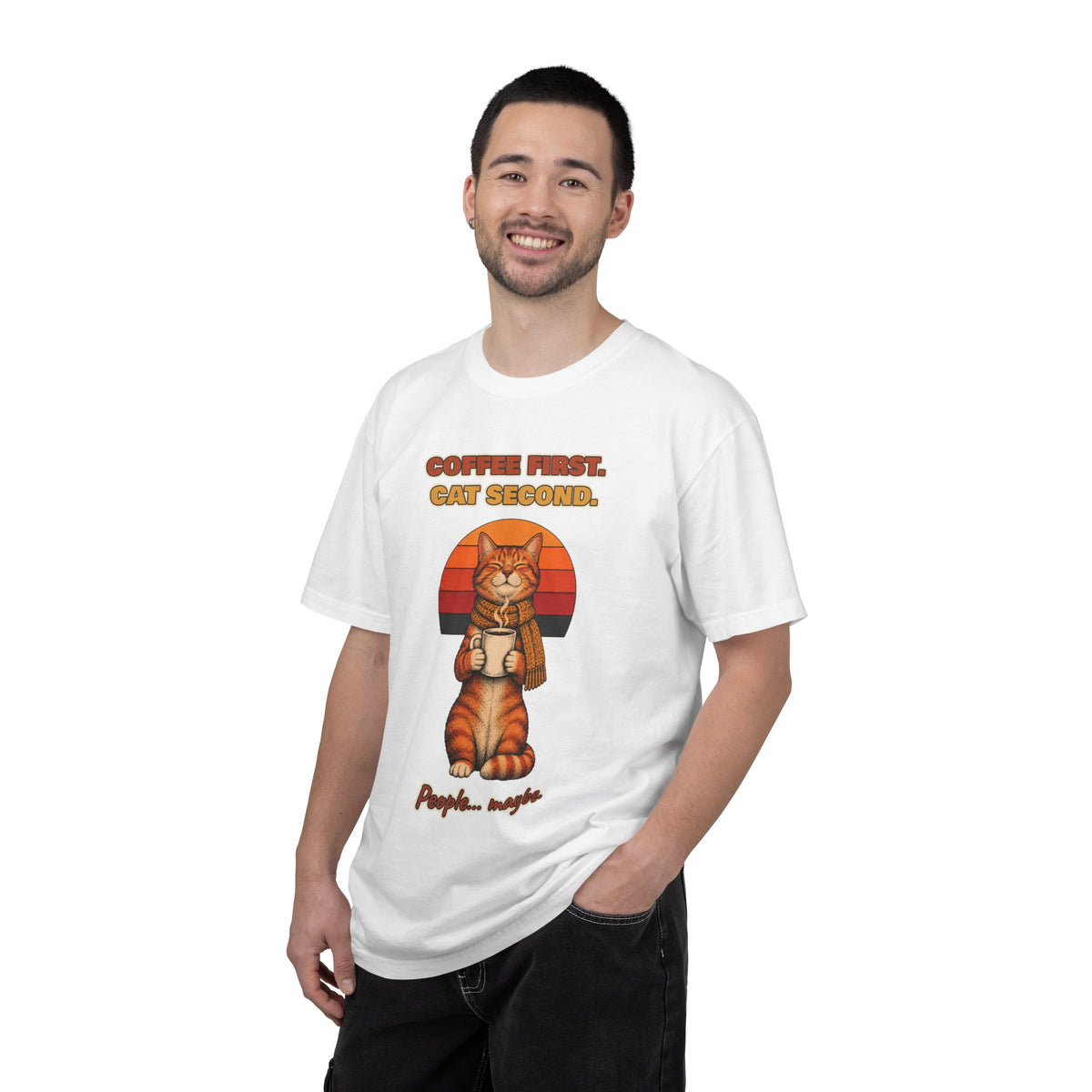 Coffee First Cat Second T-Shirt – Funny Cat Coffee Tee