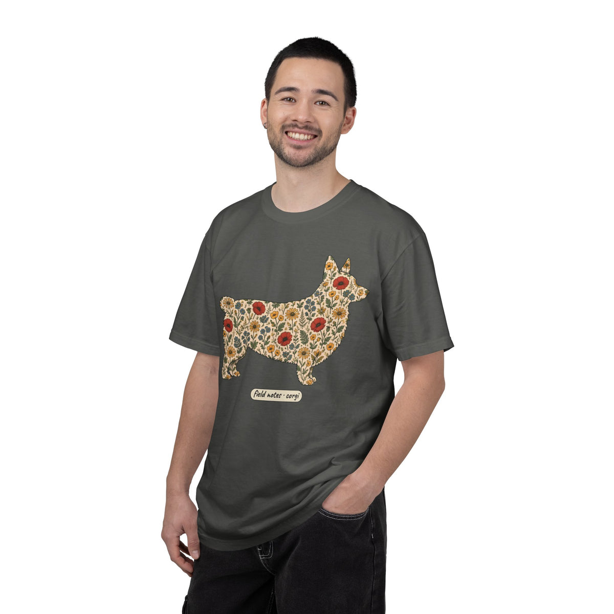 Floral Corgi Shirt, Wildflower Corgi Silhouette Comfort Colors Tee