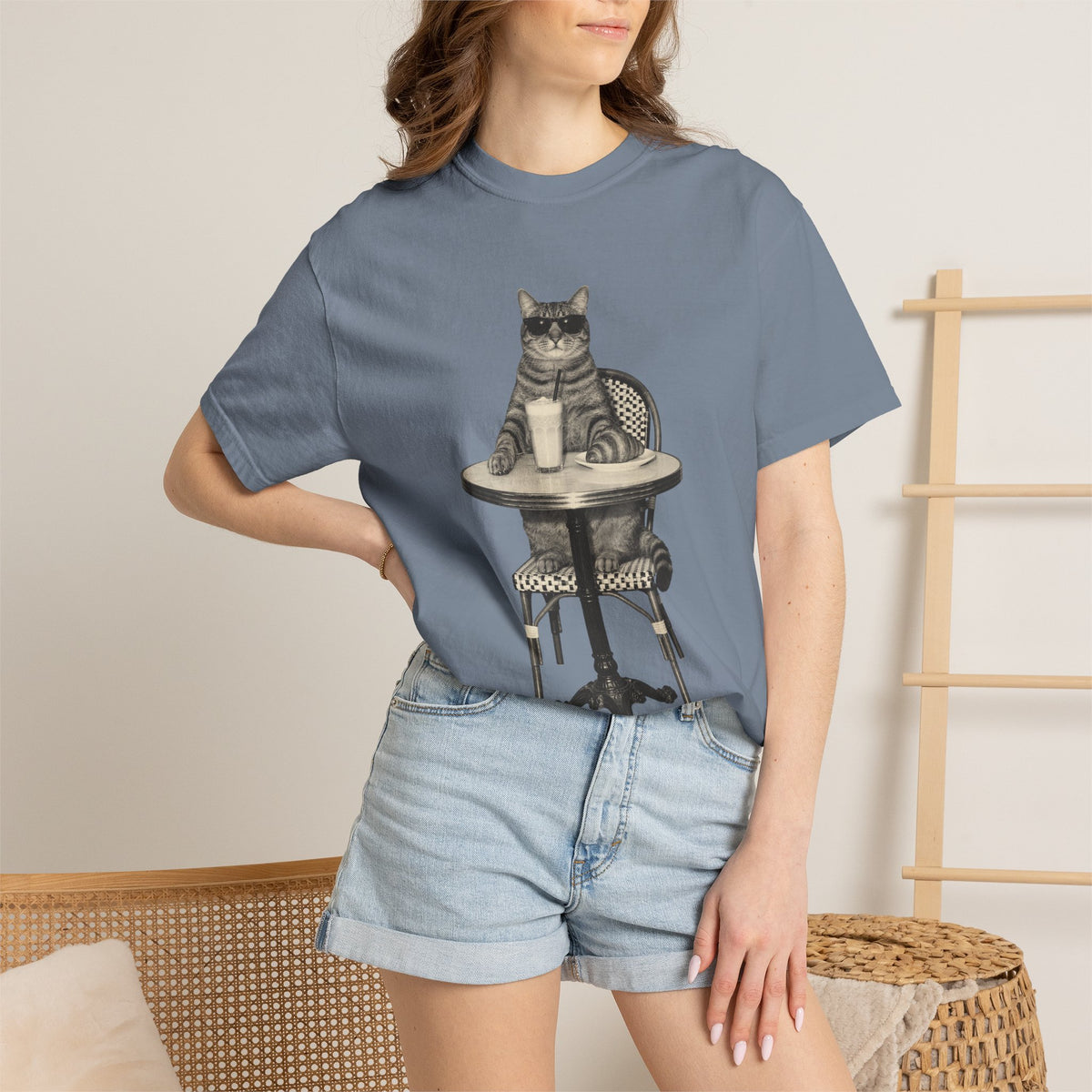 Cat Coffee Shirt, Vintage Brunch Cat in Sunglasses Tee