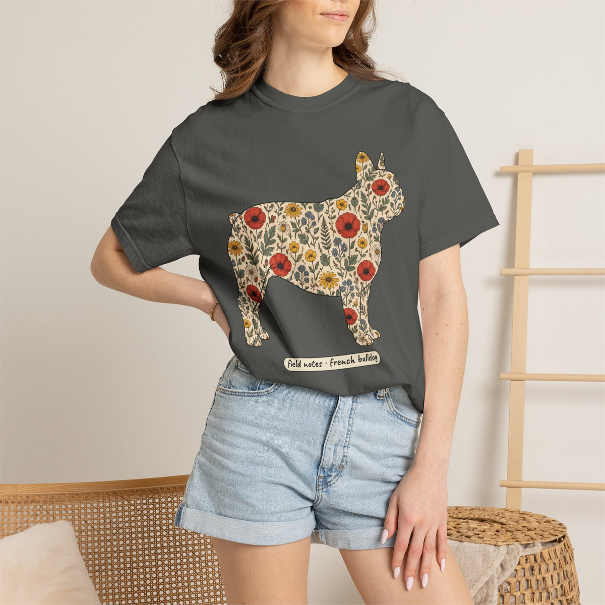 Floral French Bulldog Shirt, Wildflower Frenchie Comfort Colors Tee