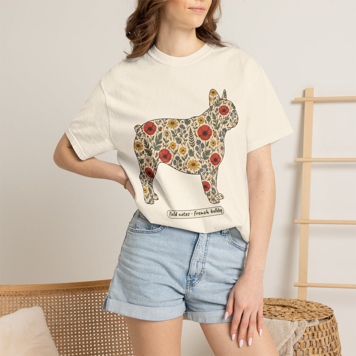 Floral French Bulldog Shirt, Wildflower Frenchie Comfort Colors Tee