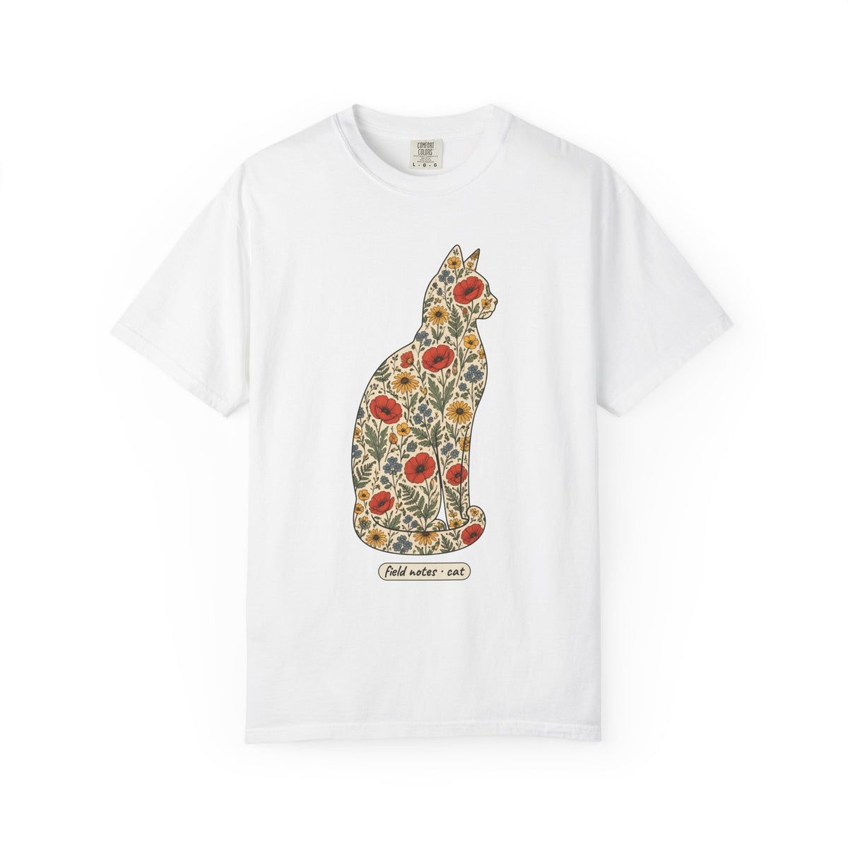 Floral Cat Shirt, Wildflower Cat Silhouette Comfort Colors Tee