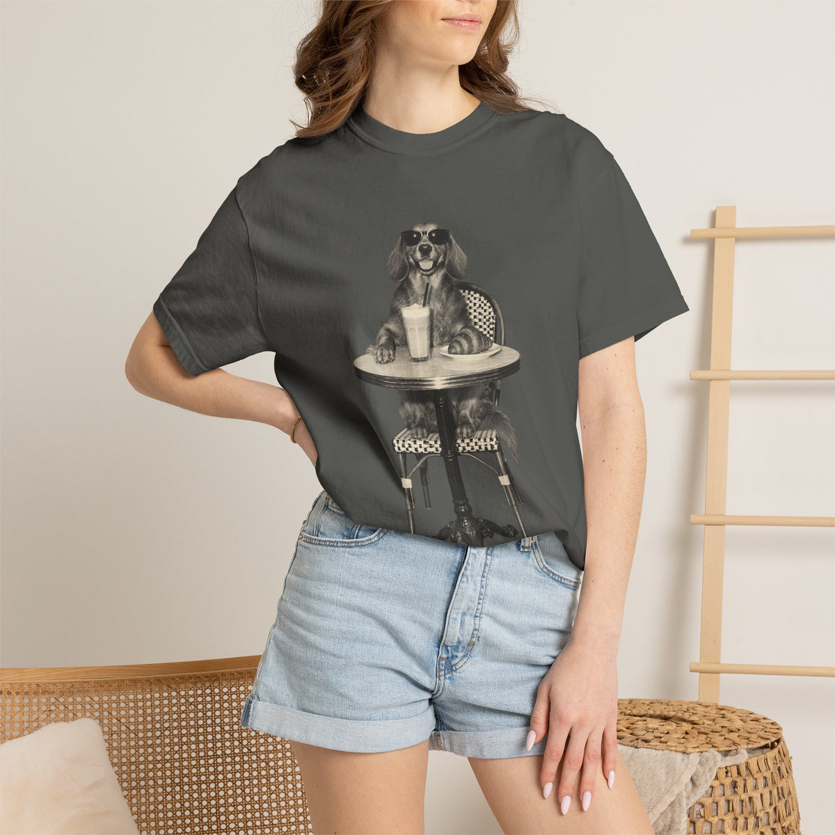 Dachshund Coffee Shirt, Vintage Brunch Dog in Sunglasses Tee
