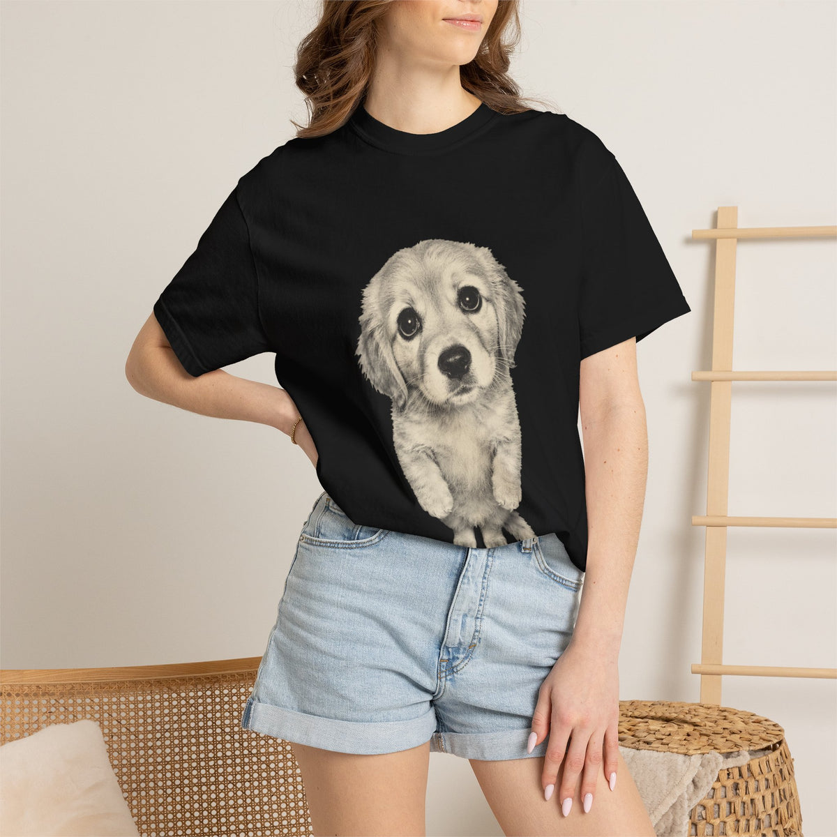 Sad Golden Retriever Meme Shirt, Standing Puppy Vintage Photo Graphic Tee