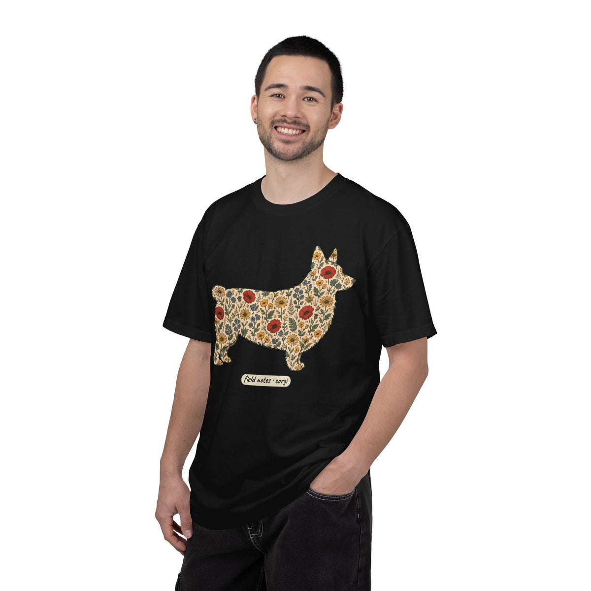 Floral Corgi Shirt, Wildflower Corgi Silhouette Comfort Colors Tee