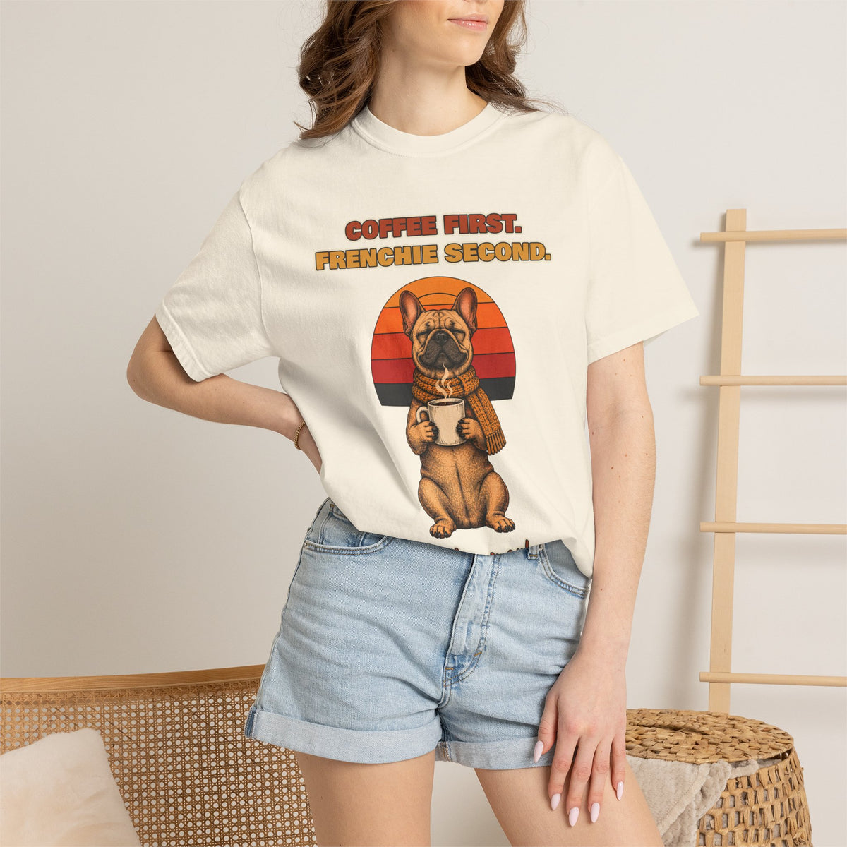 Coffee First Frenchie Second T-Shirt – Funny French Bulldog Coffee Tee