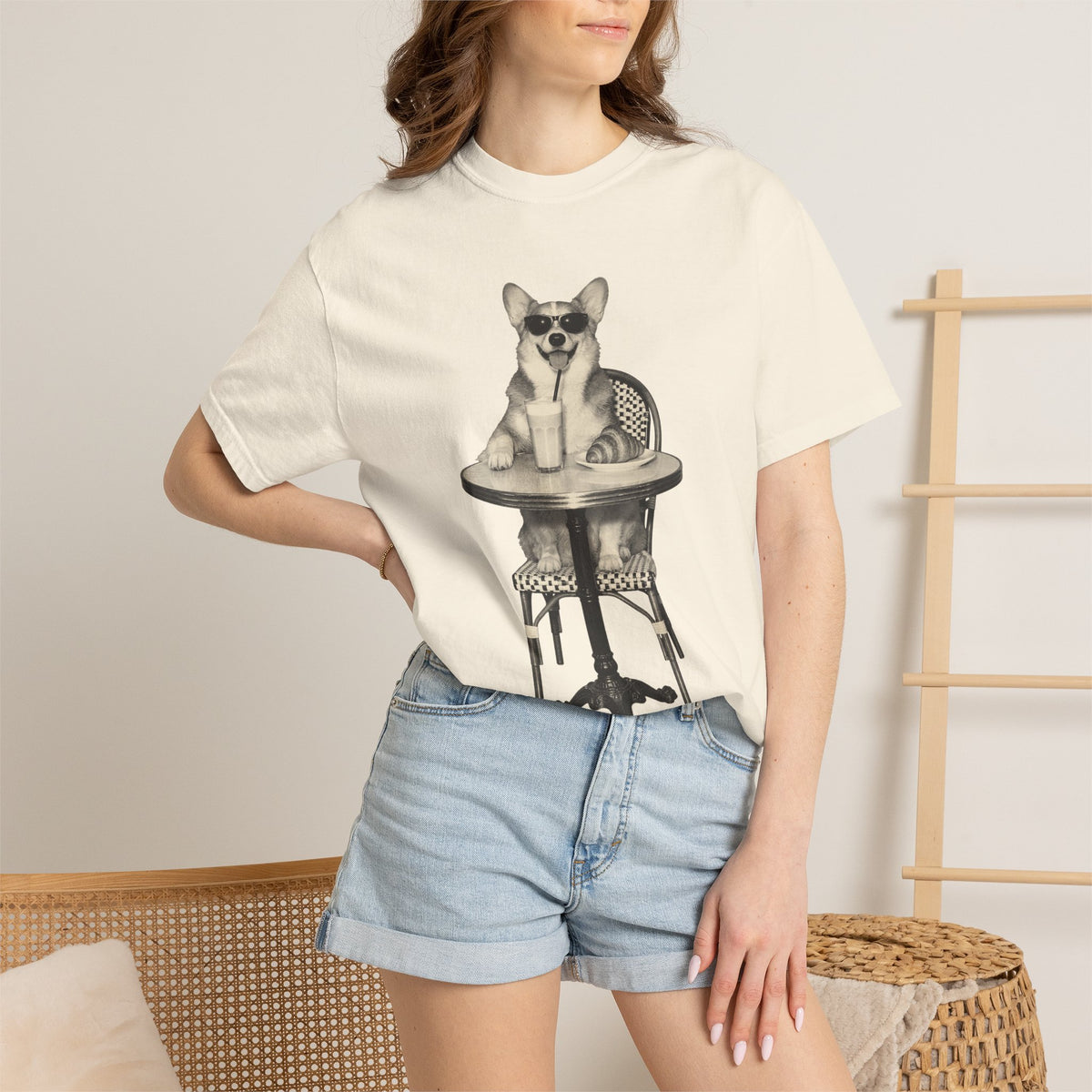 Corgi Coffee Shirt, Vintage Brunch Corgi in Sunglasses Tee