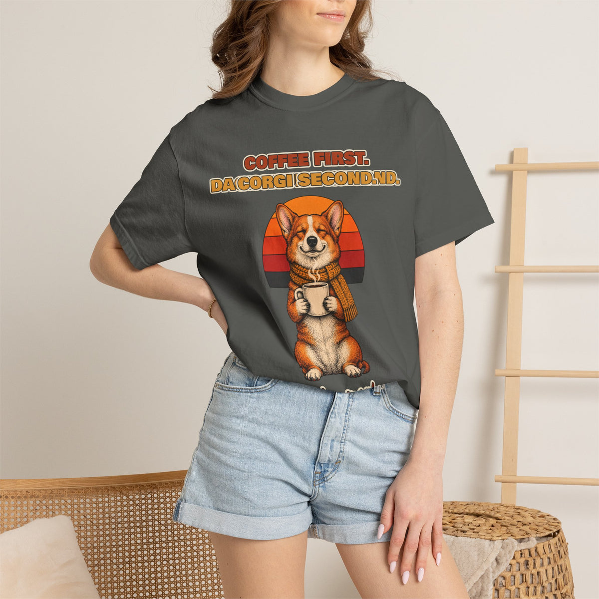 Coffee First Corgi Second T-Shirt – Funny Corgi Coffee Tee