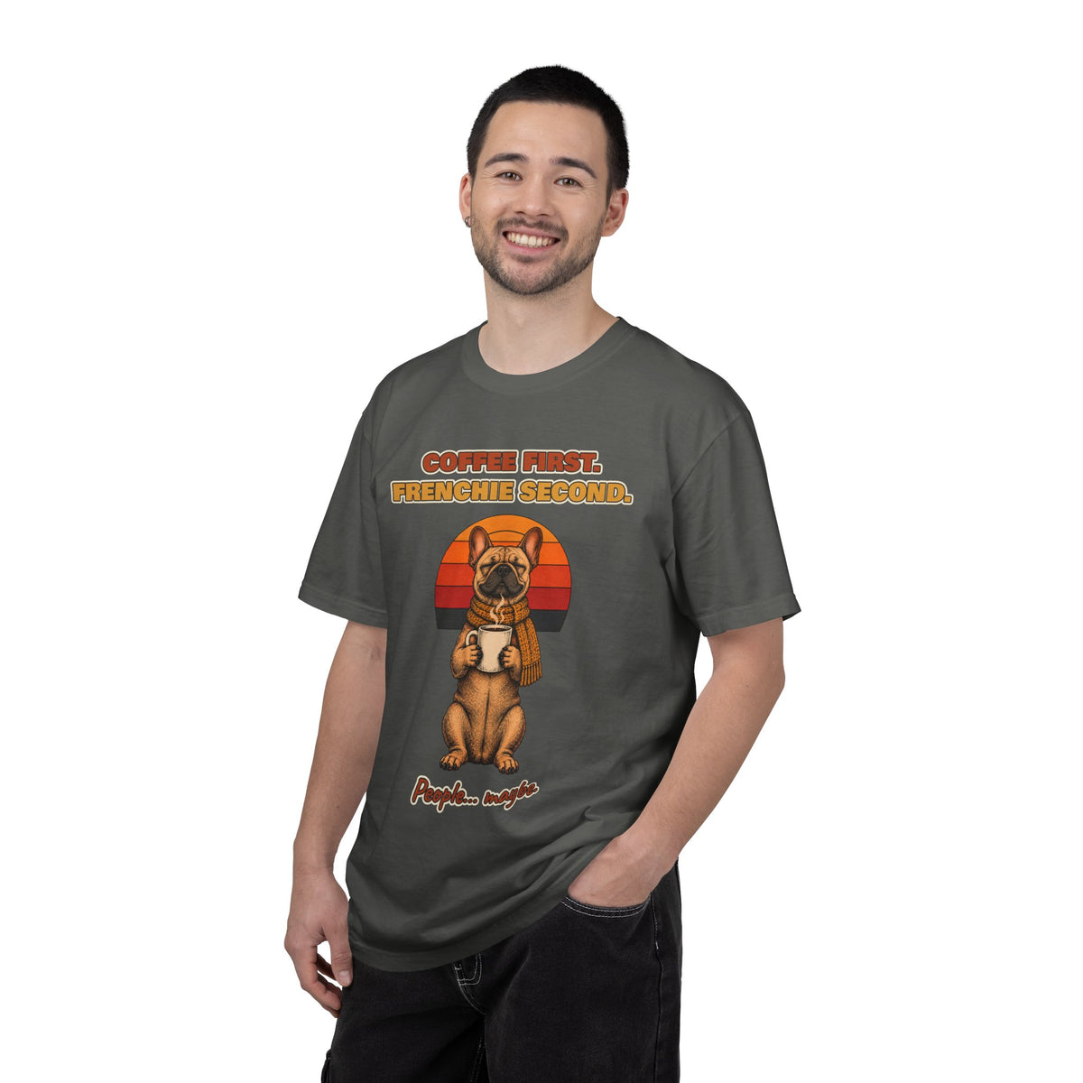 Coffee First Frenchie Second T-Shirt – Funny French Bulldog Coffee Tee