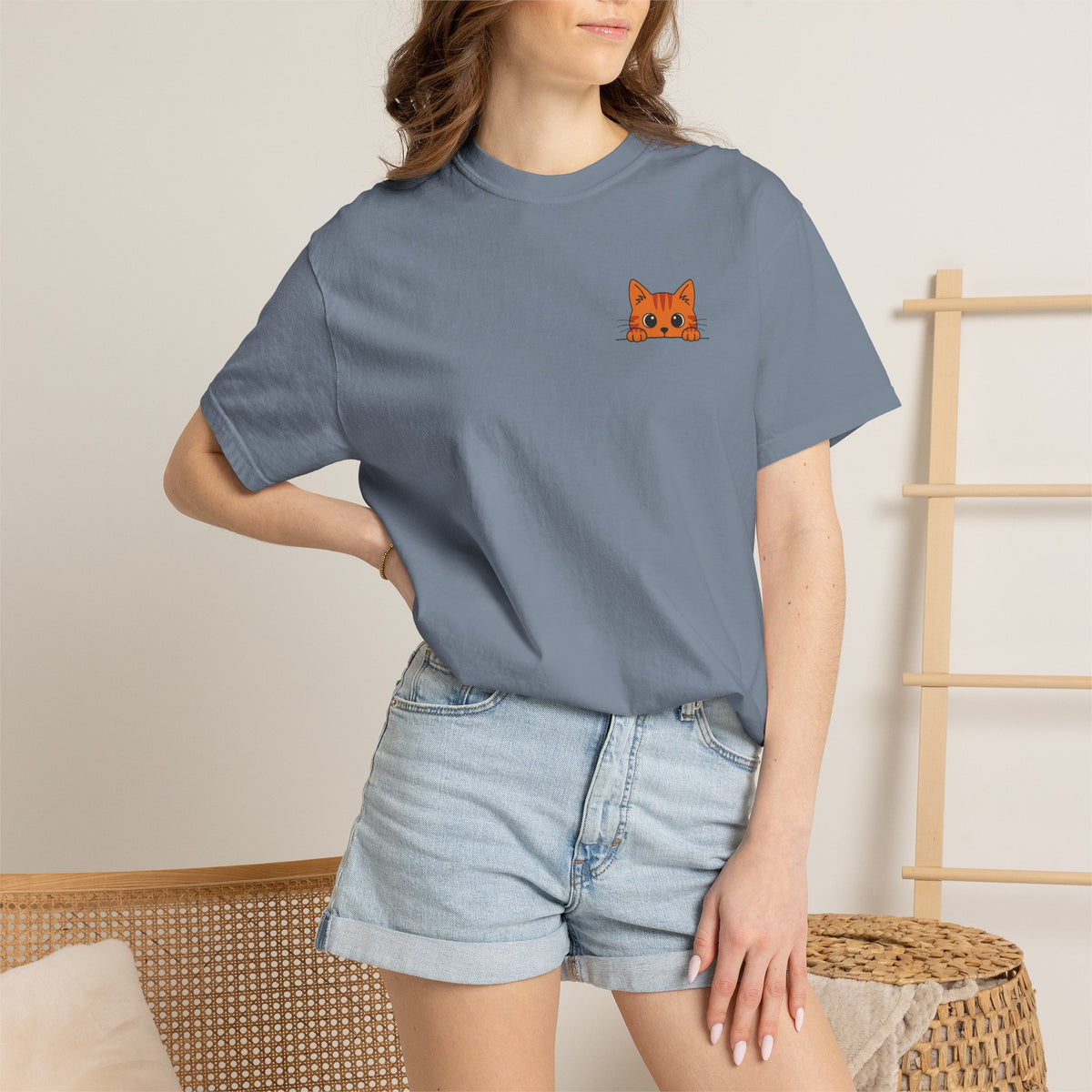 Peeking Cat Shirt, Orange Tabby Pocket Cat Tee
