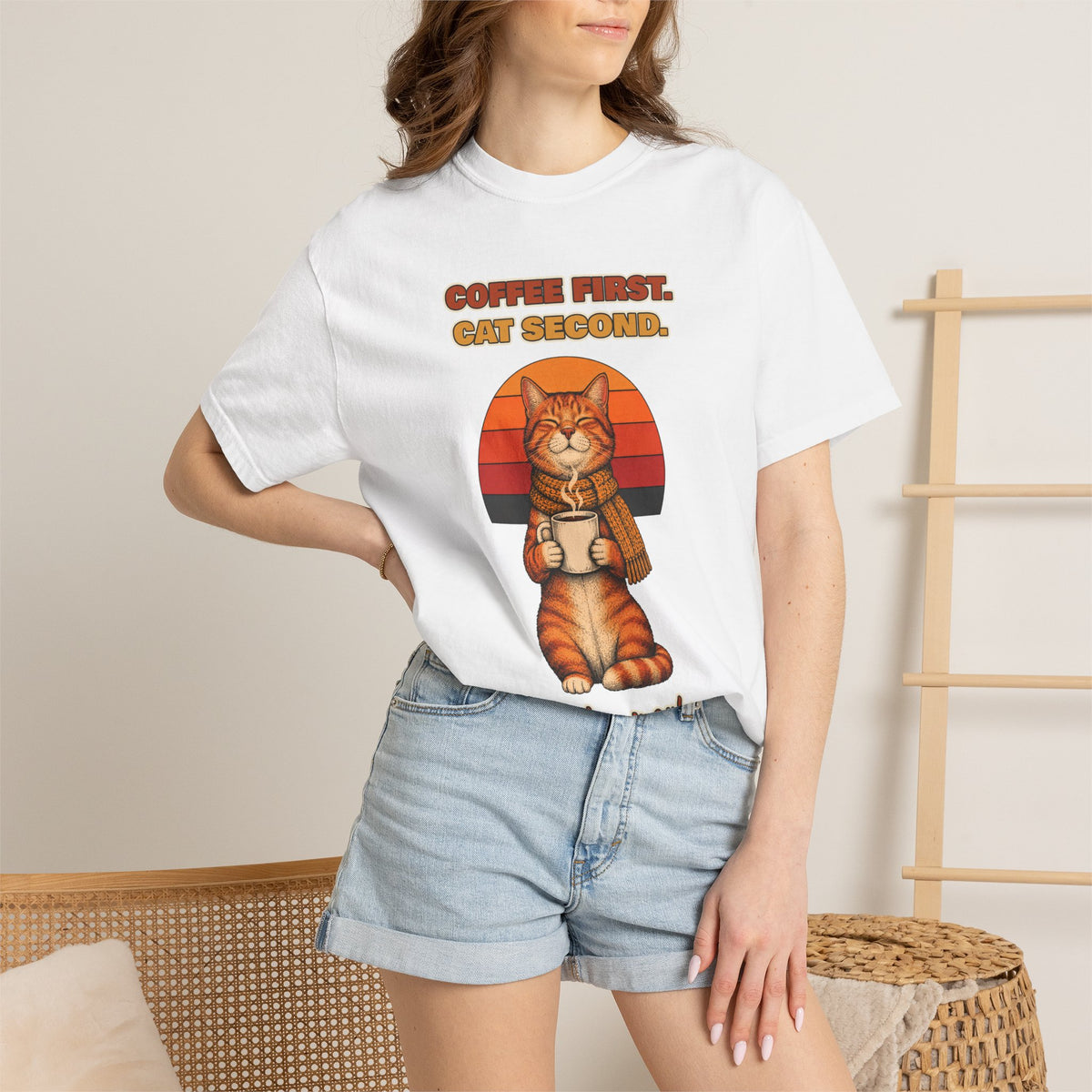 Coffee First Cat Second T-Shirt – Funny Cat Coffee Tee