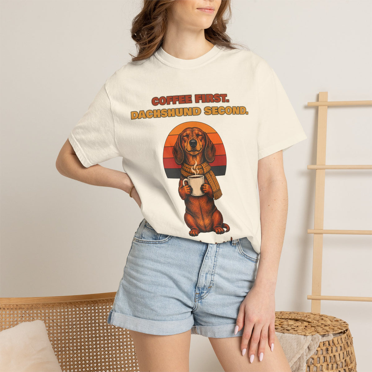 Coffee First Dachshund Second T-Shirt – Funny Dachshund Coffee Tee