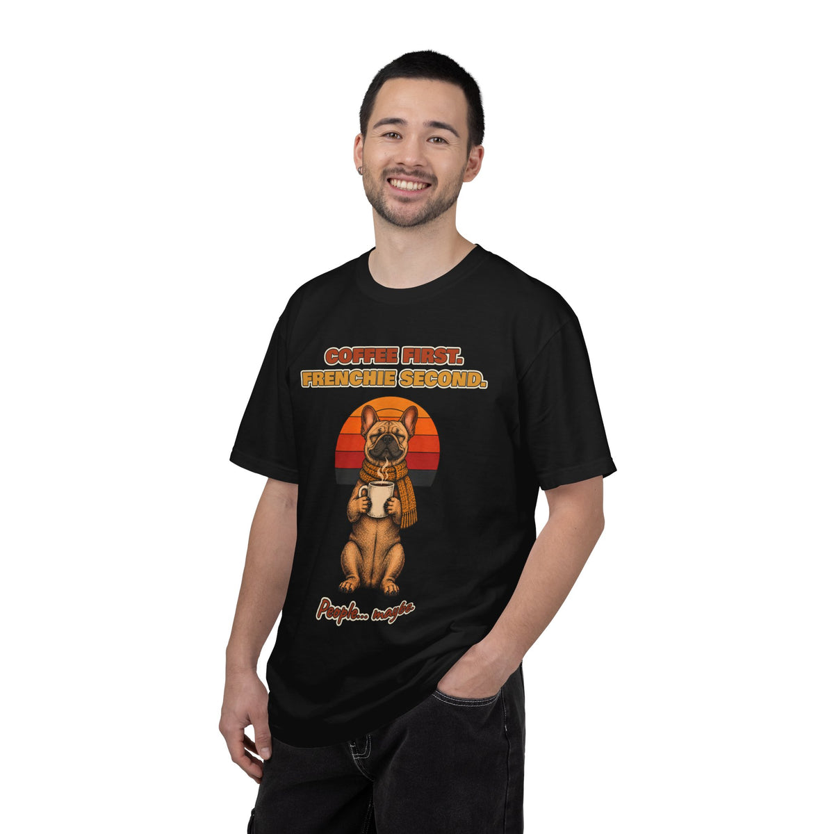 Coffee First Frenchie Second T-Shirt – Funny French Bulldog Coffee Tee