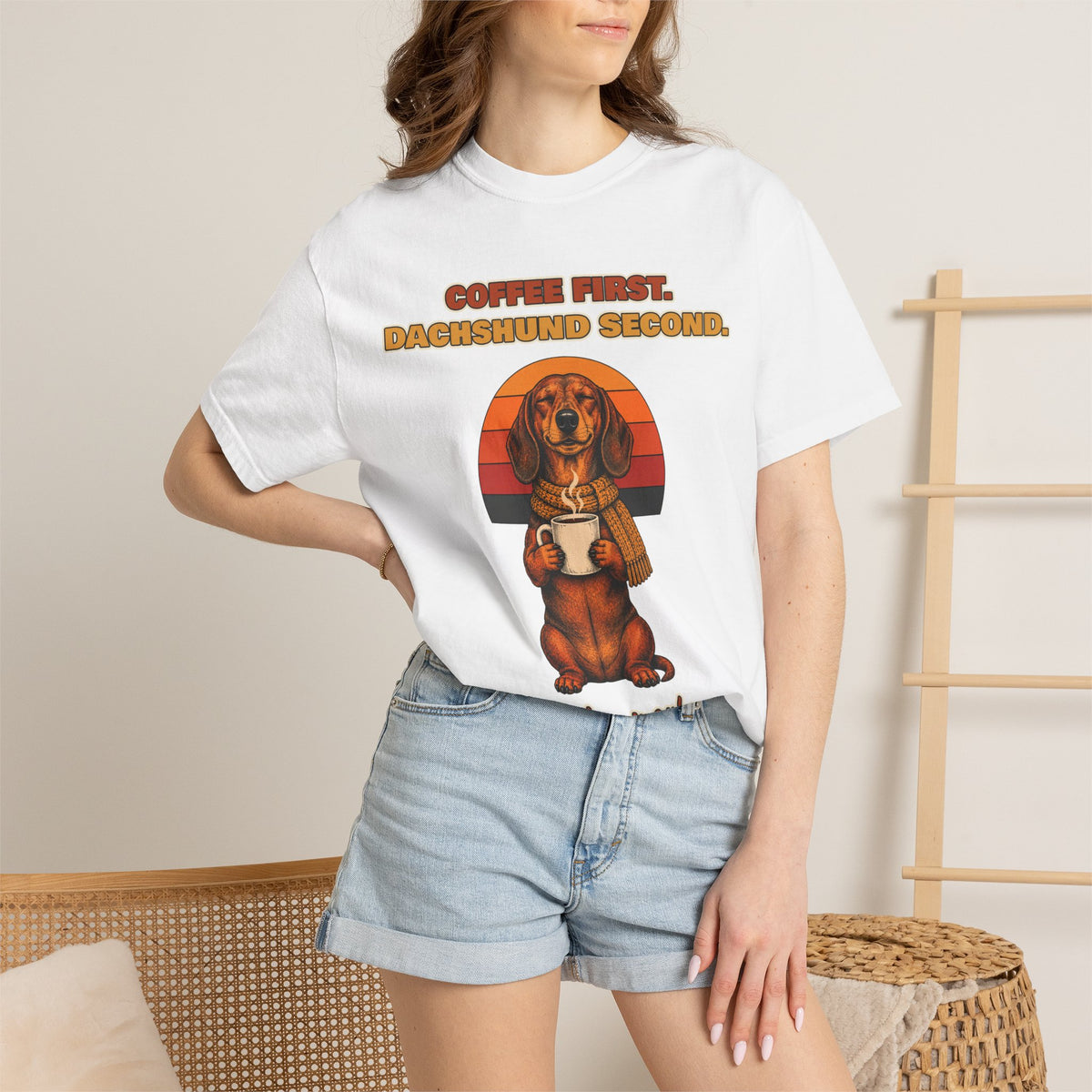 Coffee First Dachshund Second T-Shirt – Funny Dachshund Coffee Tee