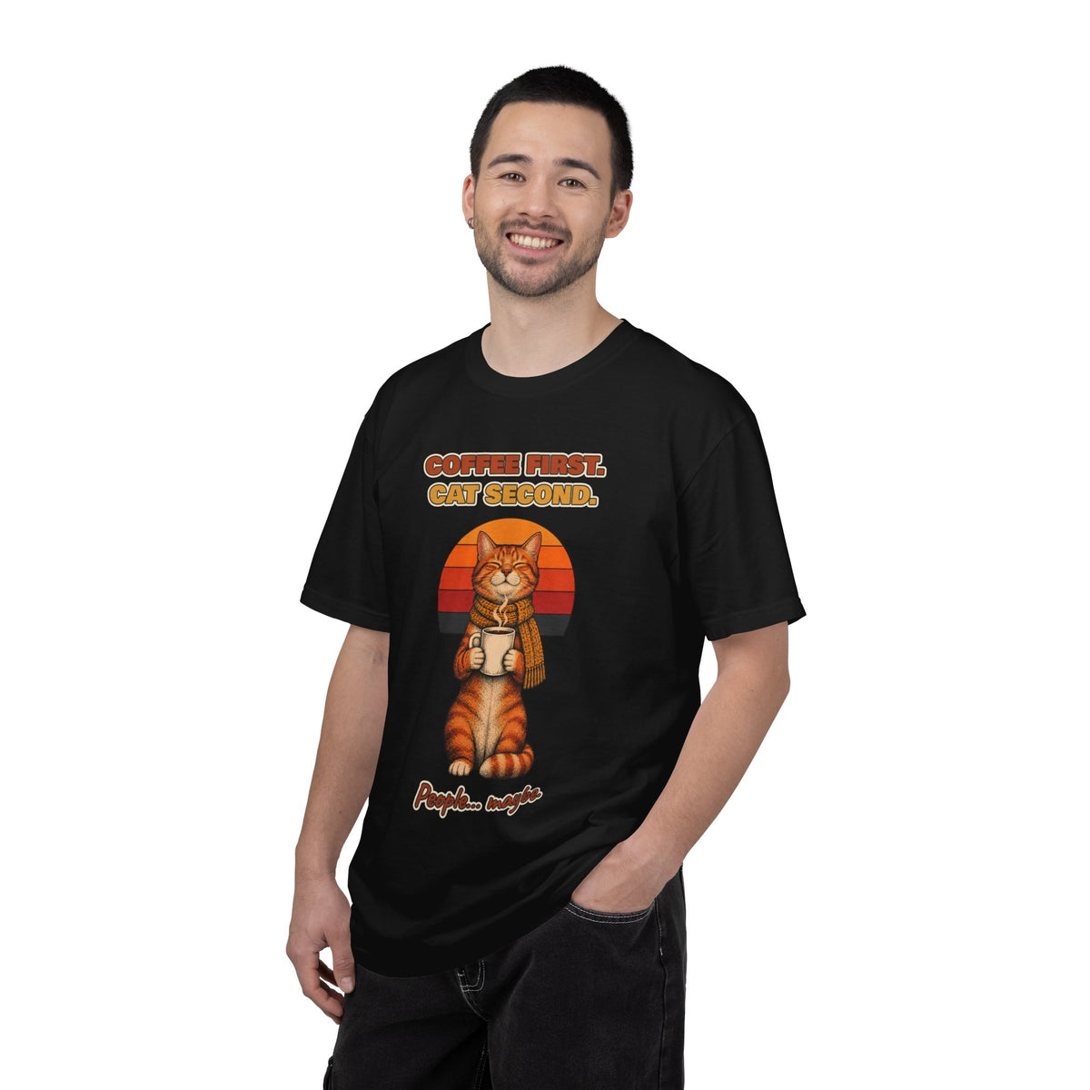 Coffee First Cat Second T-Shirt – Funny Cat Coffee Tee