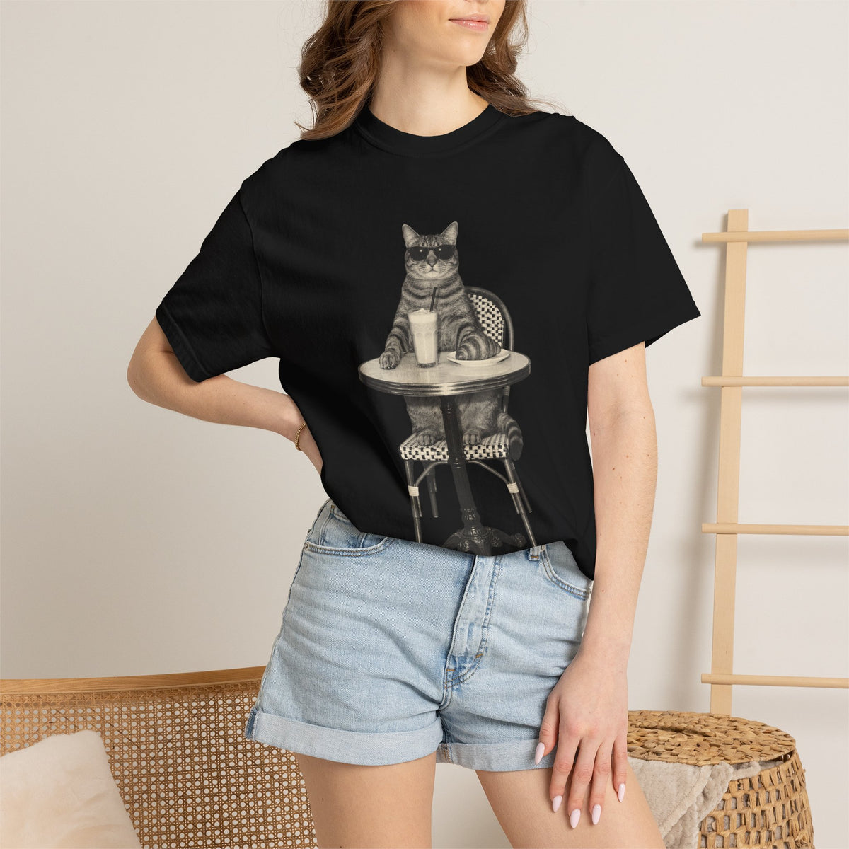 Cat Coffee Shirt, Vintage Brunch Cat in Sunglasses Tee