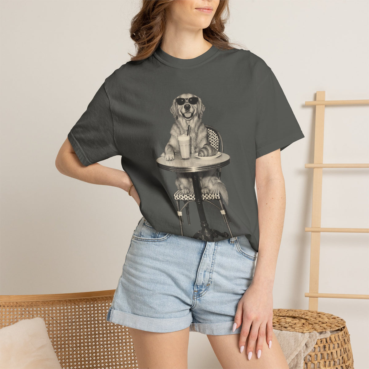Golden Retriever Coffee Shirt, Vintage Brunch Dog in Sunglasses Tee