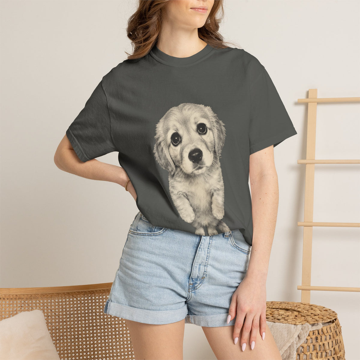 Sad Golden Retriever Meme Shirt, Standing Puppy Vintage Photo Graphic Tee