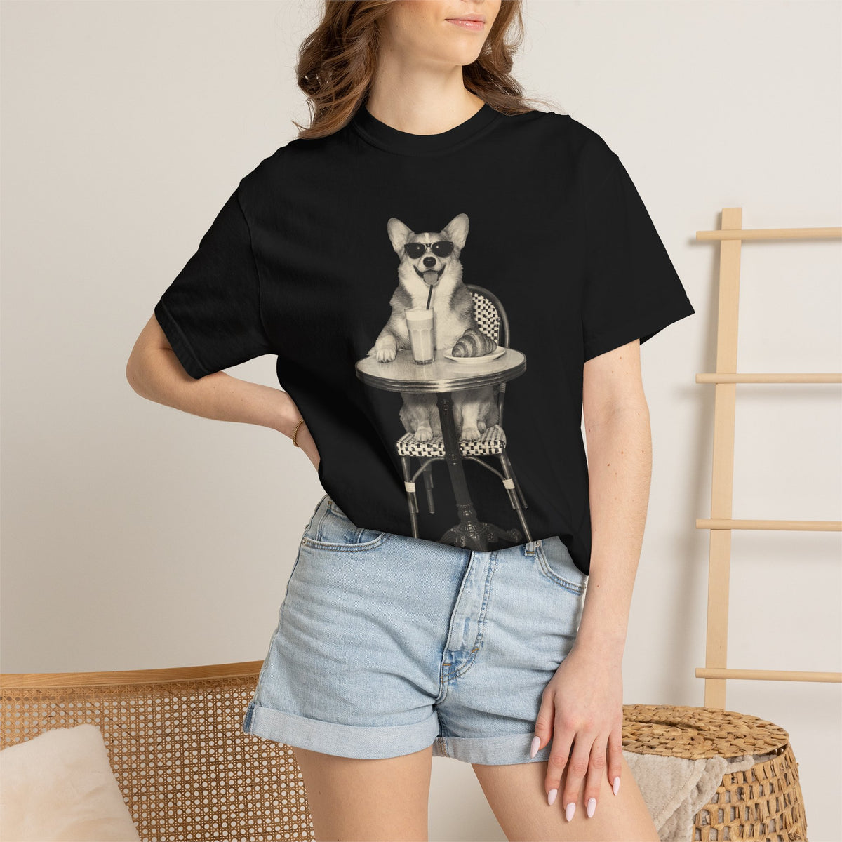 Corgi Coffee Shirt, Vintage Brunch Corgi in Sunglasses Tee