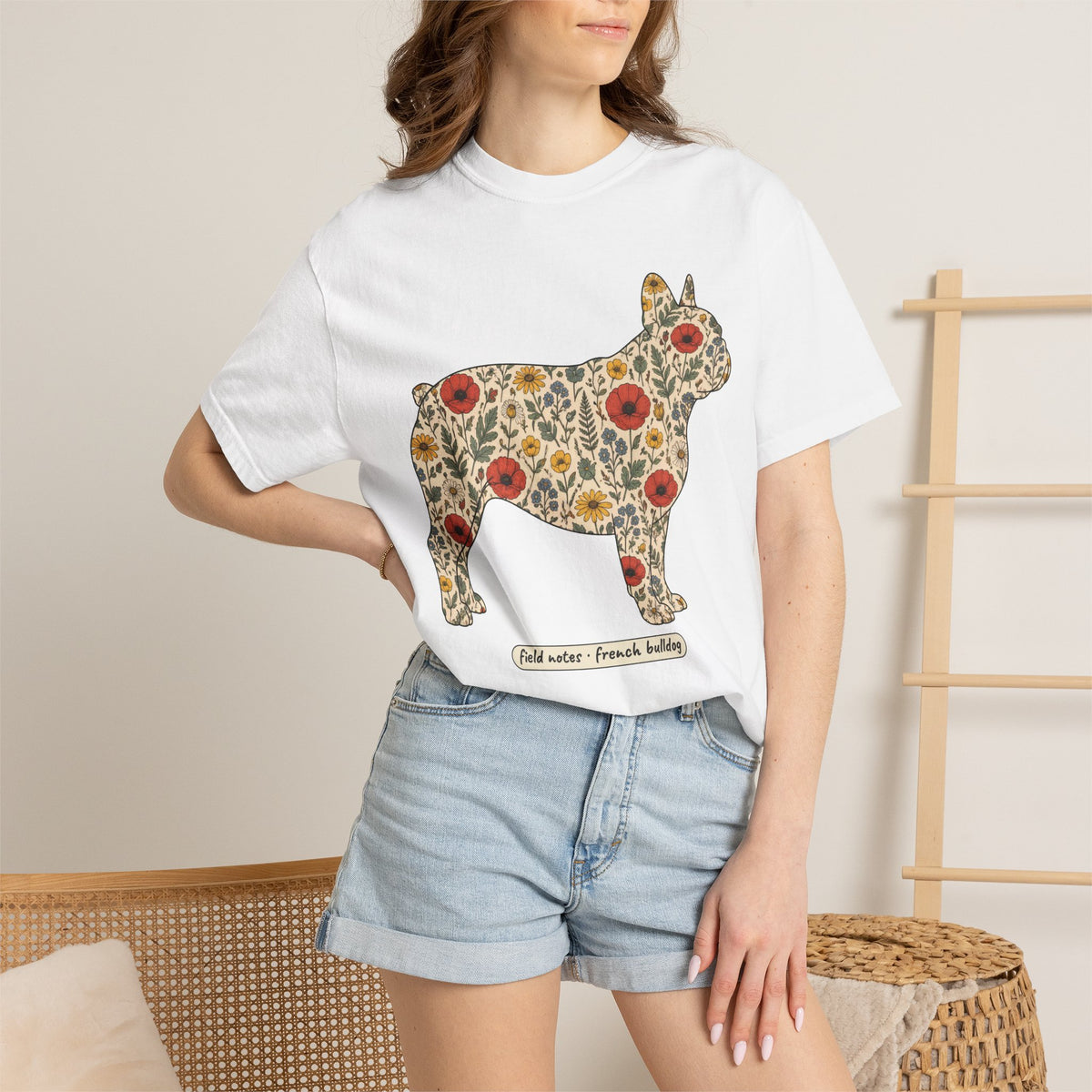 Floral French Bulldog Shirt, Wildflower Frenchie Comfort Colors Tee